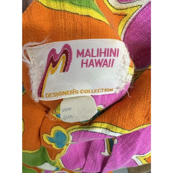 Vintage 60s Dress Malihini Hawaii Designer Collection Maxi Floral Hot Neon - Picture 2 of 15